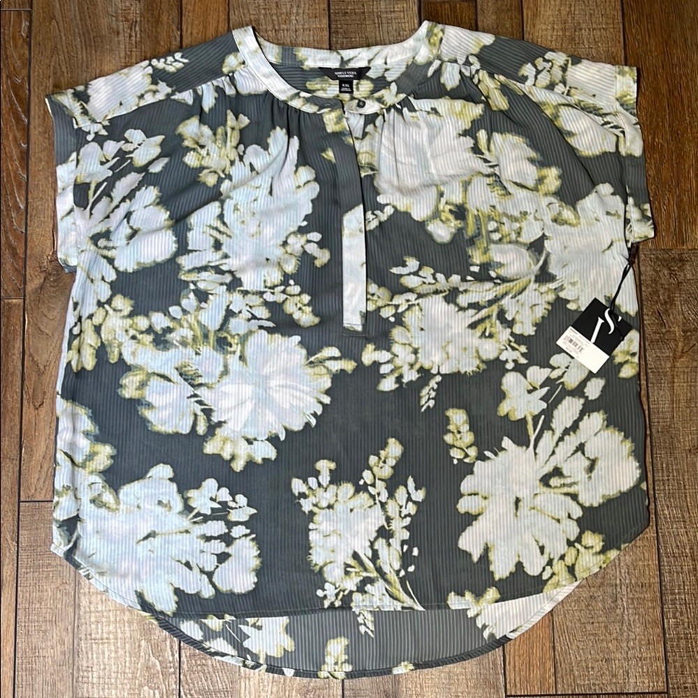 Simply Vera Vera Wang Cream and White Blouse with Mandarin Collar